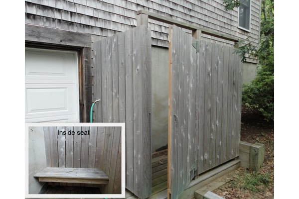 Outdoor shower with inside seating